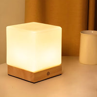 LuminaCube | Cordless LED Table Lamp with Rubber Wood Base