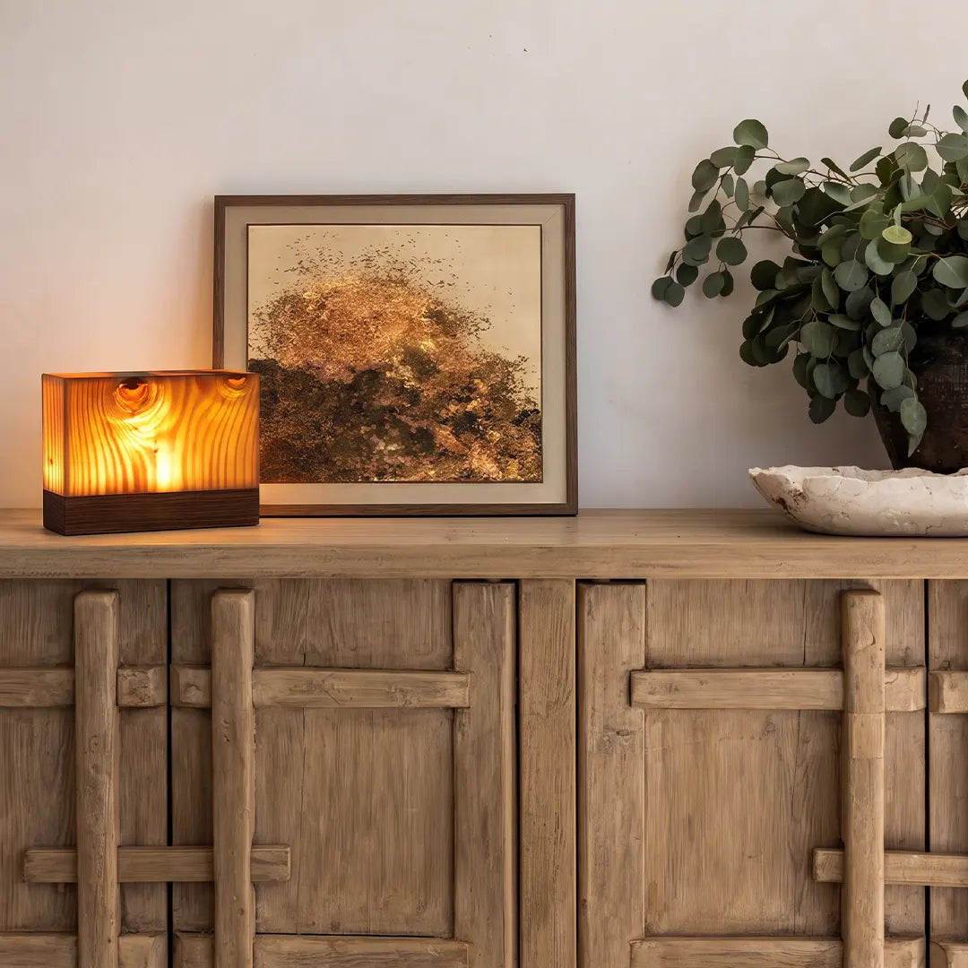 PineGlow | Elegant Modern LED Cube Wood Grain Table Lamp 2