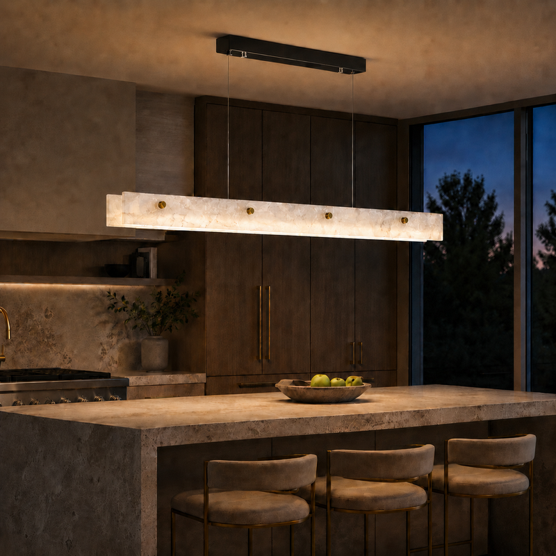 Marble Linear LED Pendant — Stainless Steel Bar for Kitchen Islands