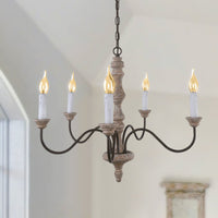 Farmhouse Candle Chandelier — Rustic 5 or 8 Light Metal and Wood