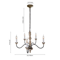 Farmhouse Candle Chandelier — Rustic 5 or 8 Light Metal and Wood