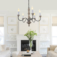 Farmhouse Candle Chandelier — Rustic 5 or 8 Light Metal and Wood