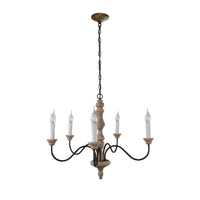 Farmhouse Candle Chandelier — Rustic 5 or 8 Light Metal and Wood