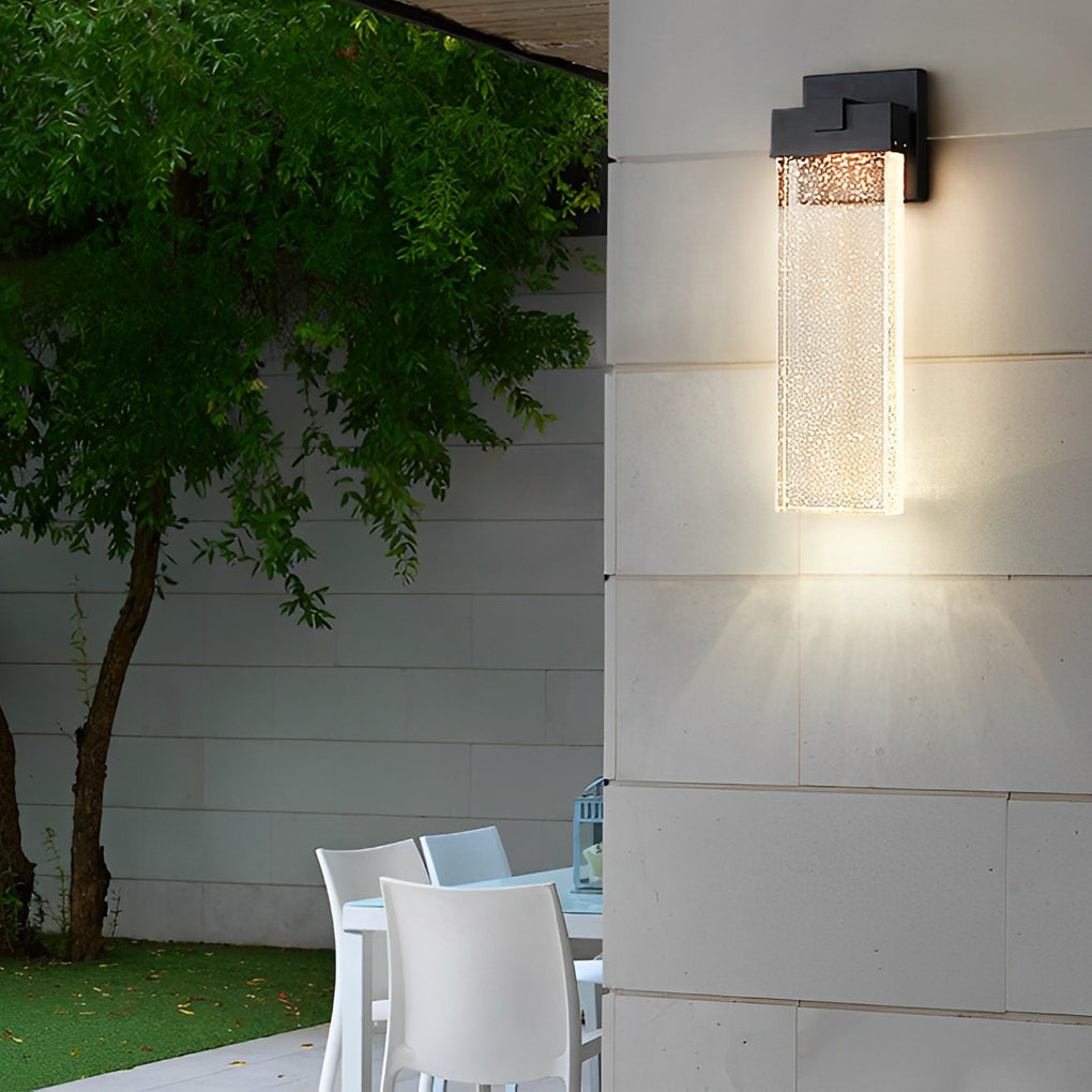 CrystalGlow | Elegant Modern Seeded Glass Outdoor Wall Sconce