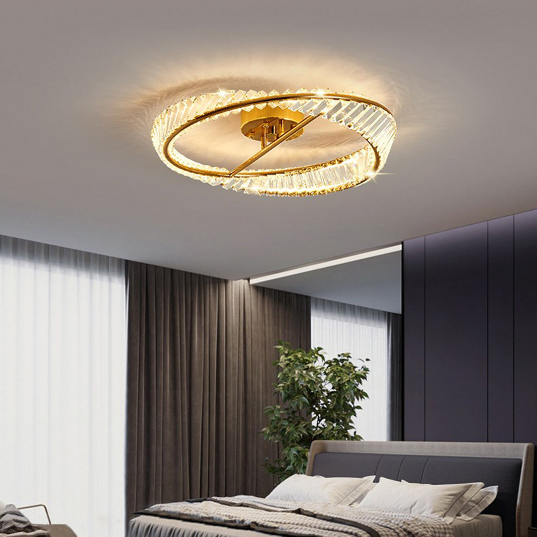 Luminara | Elegant Modern Gold Crystal Flush Mount Light Fixture