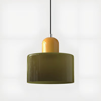 Mid-Century Glass Pendant Light — Coloured Tiered Shade, Plug-In or Hardwired