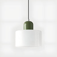 Mid-Century Glass Pendant Light — Coloured Tiered Shade, Plug-In or Hardwired