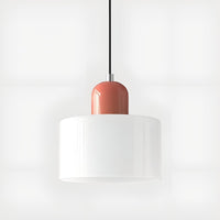 Mid-Century Glass Pendant Light — Coloured Tiered Shade, Plug-In or Hardwired
