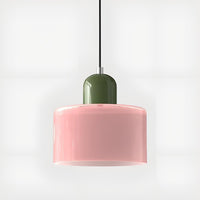 Mid-Century Glass Pendant Light — Coloured Tiered Shade, Plug-In or Hardwired