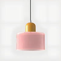 Mid-Century Glass Pendant Light — Coloured Tiered Shade, Plug-In or Hardwired