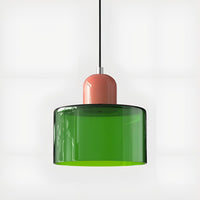 Mid-Century Glass Pendant Light — Coloured Tiered Shade, Plug-In or Hardwired