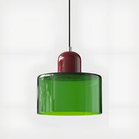 Mid-Century Glass Pendant Light — Coloured Tiered Shade, Plug-In or Hardwired