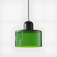 Mid-Century Glass Pendant Light — Coloured Tiered Shade, Plug-In or Hardwired