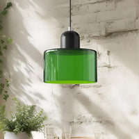 Mid-Century Glass Pendant Light — Coloured Tiered Shade, Plug-In or Hardwired
