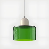 Mid-Century Glass Pendant Light — Coloured Tiered Shade, Plug-In or Hardwired