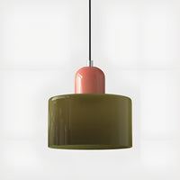 Mid-Century Glass Pendant Light — Coloured Tiered Shade, Plug-In or Hardwired