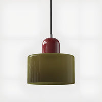 Mid-Century Glass Pendant Light — Coloured Tiered Shade, Plug-In or Hardwired