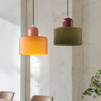 Mid-Century Glass Pendant Light — Coloured Tiered Shade, Plug-In or Hardwired