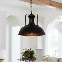 Industrial Dome Pendant Light — Black Hammered Metal