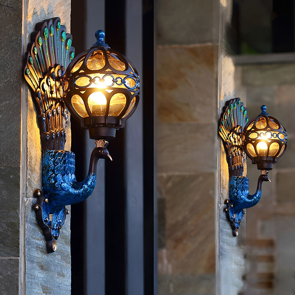 PeacockGlow | Elegant Vintage Aluminum Outdoor Wall Sconce Light