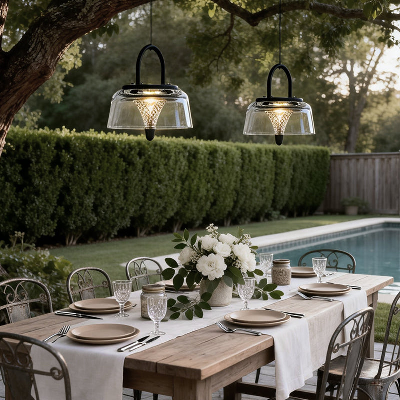 Solar Outdoor Pendant Light Clear Acrylic Hanging Lamp