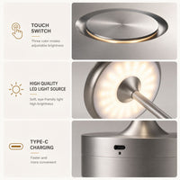 Cordless Touch Table Lamp — 3 Light Colours, Rechargeable Aluminium