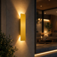 Gold LED Outdoor Wall Light — Slim Aluminium Bar, IP65