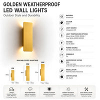 Gold LED Outdoor Wall Light — Slim Aluminium Bar, IP65
