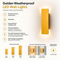 Gold LED Outdoor Wall Light — Slim Aluminium Bar, IP65