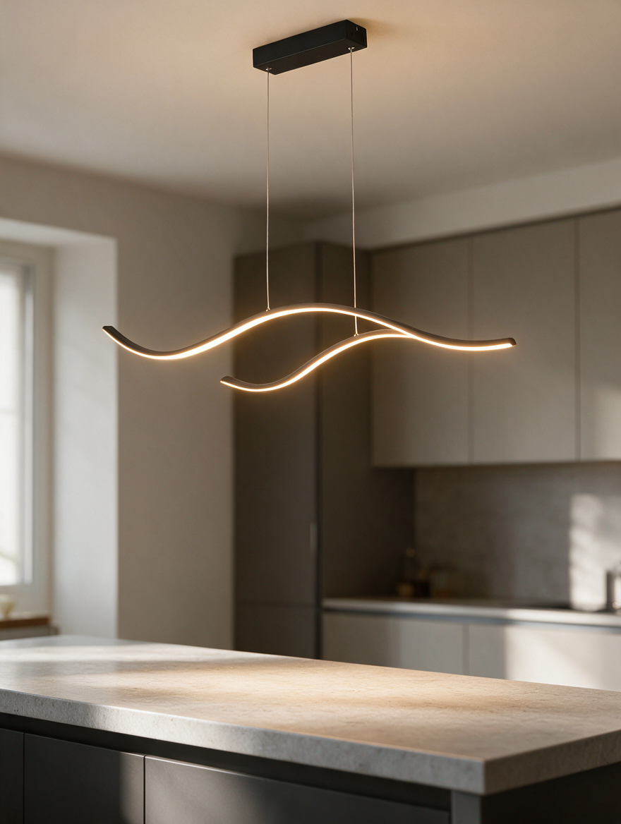 LuminaraWave | Curved LED Linear Pendant Light for Kitchen Islands