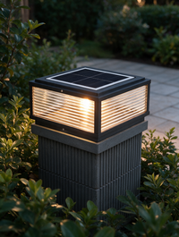 LuxeGlow solar or hardwired outdoor pillar light with ribbed glass shade