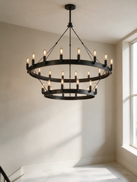 Rustic Charm black iron vintage chandelier with adjustable rods — view 3