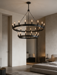 Rustic Charm black iron vintage chandelier with adjustable rods — view 4