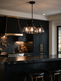 Noctelle clear glass bowl pendant light with black frame — view 3