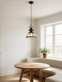 Noctelle clear glass bowl pendant light with black frame — view 4
