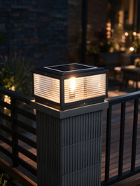 LuxeGlow solar or hardwired outdoor pillar light with ribbed glass shade — view 3