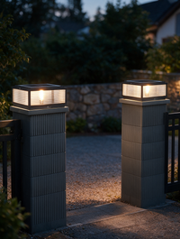 LuxeGlow solar or hardwired outdoor pillar light with ribbed glass shade — view 4