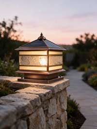 CopperGlow brass solar or hardwired garden pillar light — view 2