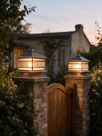 CopperGlow brass solar or hardwired garden pillar light — view 3