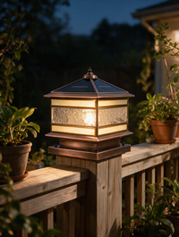 CopperGlow brass solar or hardwired garden pillar light — view 4