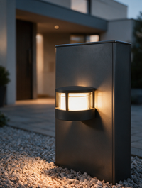 Basalt round outdoor bollard light — view 2