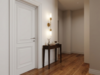 Luminara Dual-Head Up & Down Wall Sconce, Gold — in-use hallway