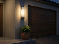 StellarGlow Stainless Steel Outdoor Wall Lantern — in-use