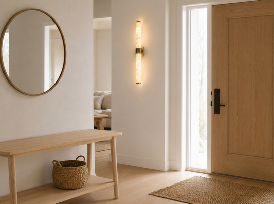 MarbleGlow Brushed Gold Copper Wall Sconce — in-use