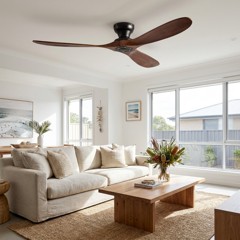 AeroWood | Sleek Modern Low Profile Flush Mount Ceiling Fan with Remote