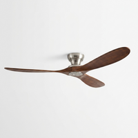 AeroWood | Sleek Modern Low Profile Flush Mount Ceiling Fan with Remote — Nickel Wood variant