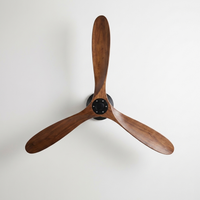 AeroWood | Sleek Modern Low Profile Flush Mount Ceiling Fan with Remote — View from below