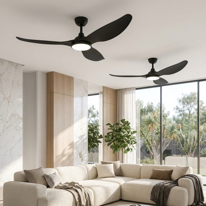 AeroBreeze | Sleek Modern Low Profile Flush Mount Black Ceiling Fan