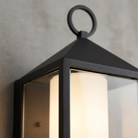 Lumenara | Modern Rustic Outdoor Wall Lantern with Clear Glass Panels — Close-up detail