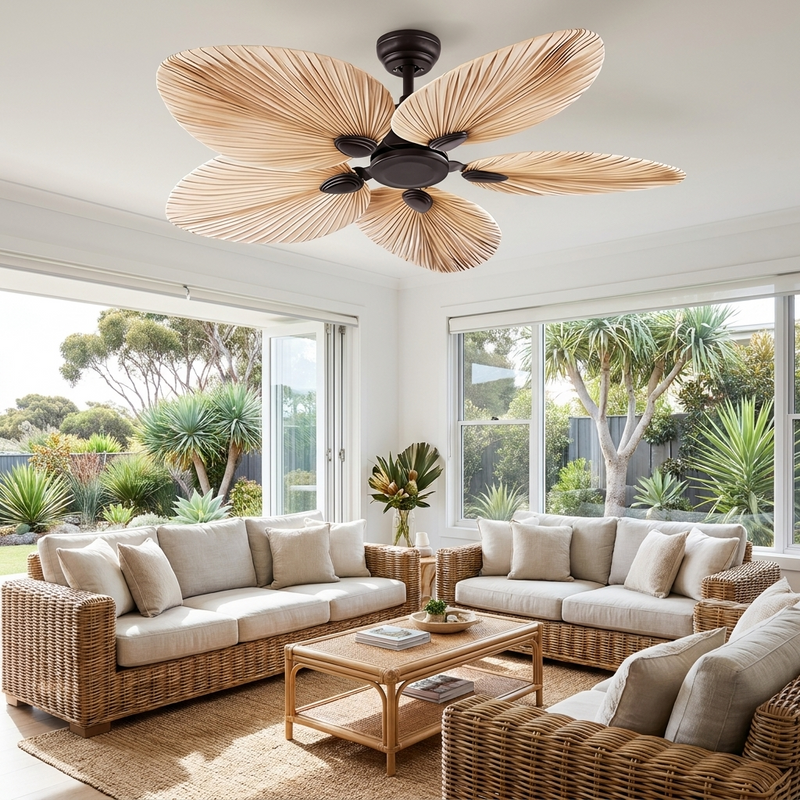 PalmaraLeaf | Stylish Modern Flush Mount Ceiling Fan with Remote Control